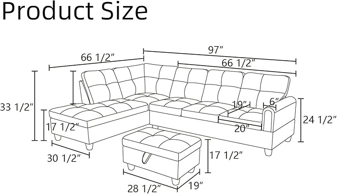 Convertible Sectional Couch, Large L Shaped Couch - Image 2