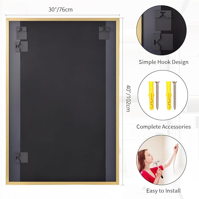 Koonmi Gold Mirrors for Wall, 30x40 Inch Bathroom Mirror, Rectangular Wall - Image 7