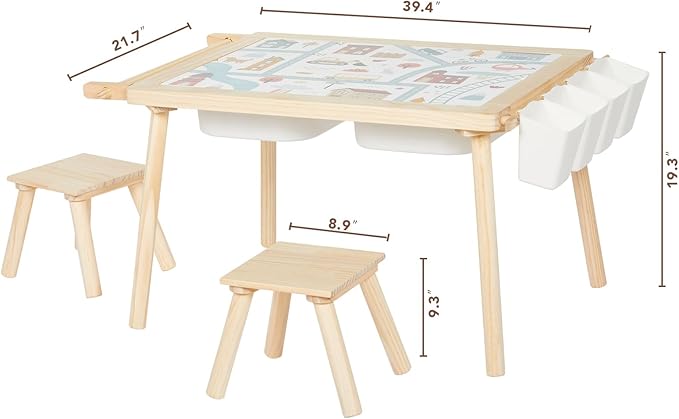 5-in-1 Kids Sensory Table and Chair Set – Wooden Sand and Water Play, Building - Image 6