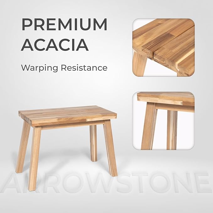Bench 100% Solid Acacia Wood, Wax Galvanized Finish, Easy Assembly, End Table - Image 3