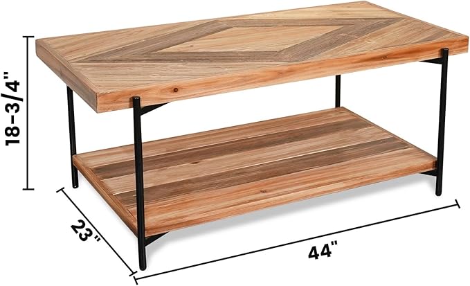 CONSDAN StoneCreek Coffee Table, Solid Fir Wood & Metal Frame, 2-Tier - Image 3