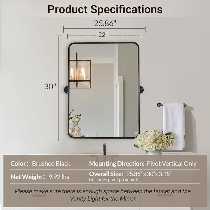 ANDY STAR Pivot Mirror, Hangs Vertically Farmhouse Style - Image 2