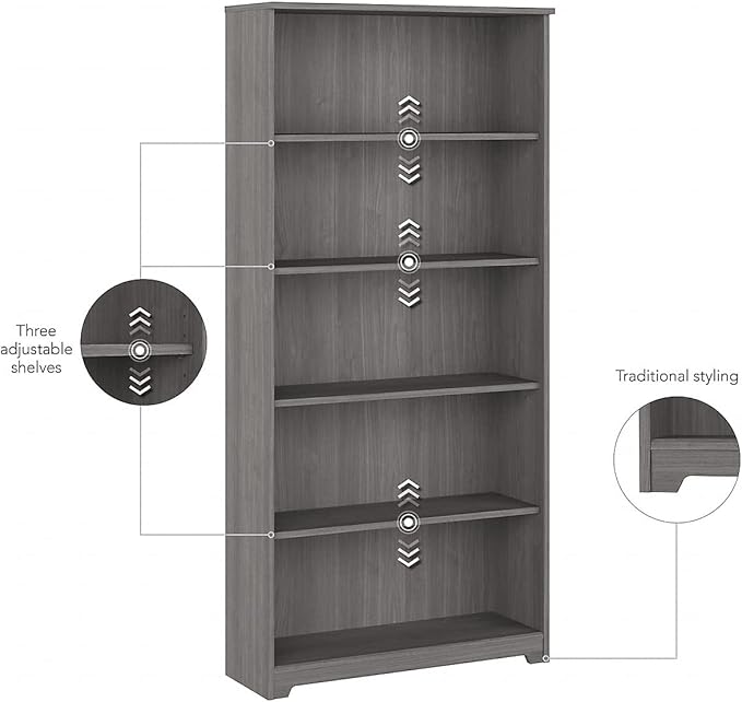 Bush Furniture Cabot Tall 5 Shelf Bookcase | Large Open Bookshelf in Modern - Image 4