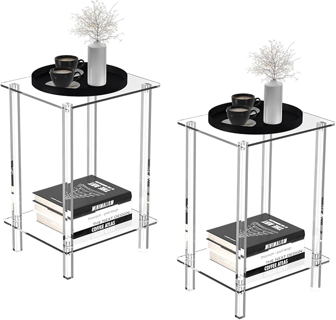 Eglaf Acrylic Side Table Set of 2-13.4'' L x 11.5'' W x 19.6'' H Small End by Eglaf