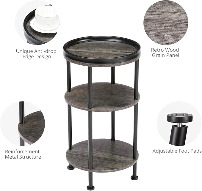 Small Round Side Table for Small Spaces, 3-Tier Round Accent Table Slim Side - Image 5