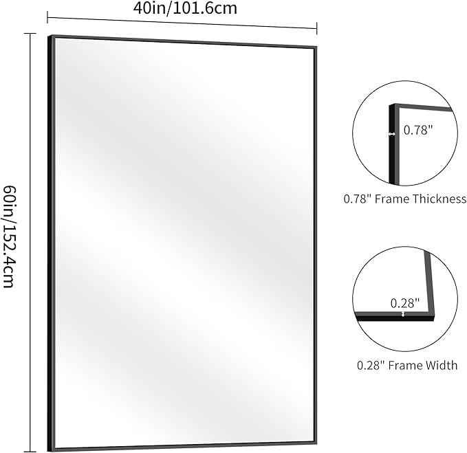 YIROMAN Bathroom Mirror 60"x40", Large Matte Black Bathroom Mirror - Image 6