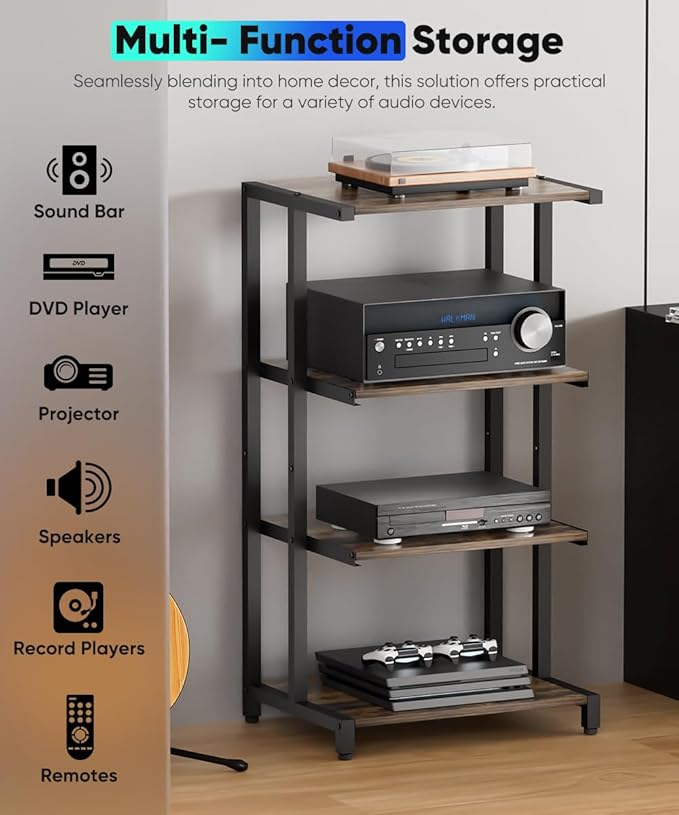 4-Tier Wooden Media Stand, AV Media Stand Corner Shelf - Image 5