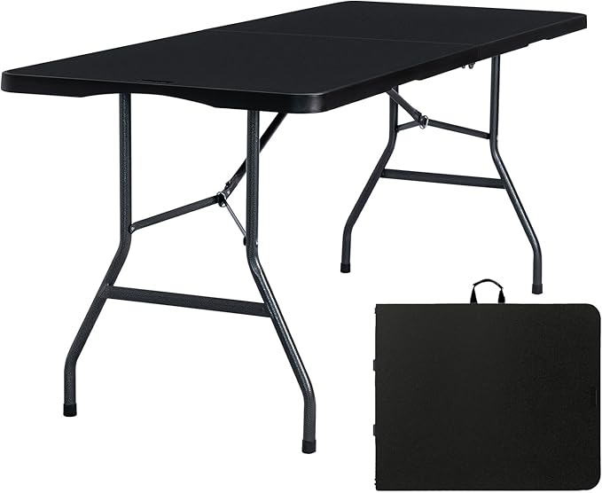 Folding Table 6ft Portable Heavy Duty Plastic Fold-in-Half 6 Foot Foldable by Home