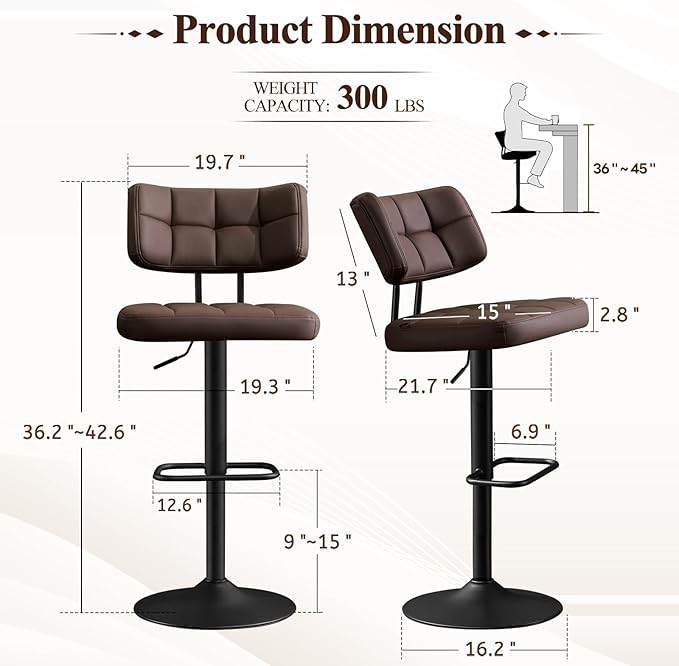 Furniliving Upholstered Bar Stools Set of 4, Faux Leather Swivel Bar Stools - Image 2