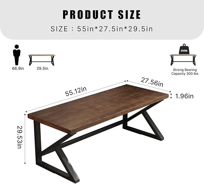 Solid Wood Computer Desk, Rustic Style 55-inch Large Office Desk- Modern Gaming - Image 2