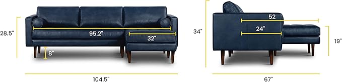 POLY & BARK Napa Furniture, Right Facing Sectional Sofa, Midnight Blue - Image 2
