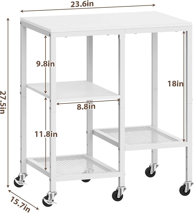 Kitchen Microwave Cart with Wheels, Coffee Bar Table Station, 4-Tier Rolling - Image 2