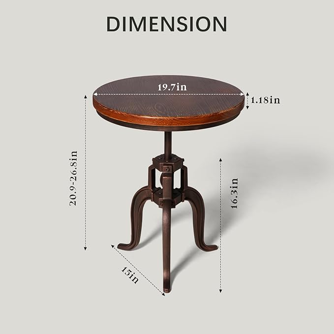 Industrial Iron Adjustable Crank Accent Table, Walnut Wood Top/Copper Home - Image 2