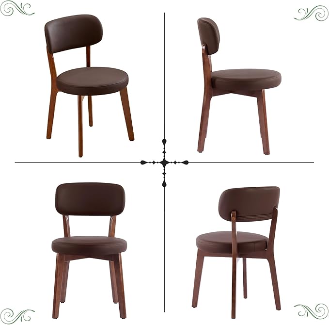 Furniliving Wooden Dining Chairs Set of 6, Mid-Century Modern Leather - Image 7