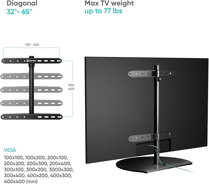 ONKRON Tabletop TV Stand for 32-65 Inch TVs up to 77 lbs, Height Adjustable TV - Image 6