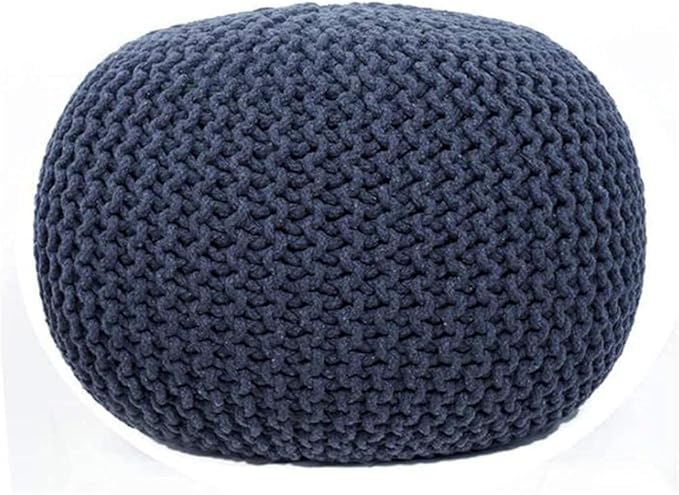 FRELISH DECOR Round Pouf Ottoman Hand Knitted 100% Cotton Pouf Foot Stool by FernishDecor
