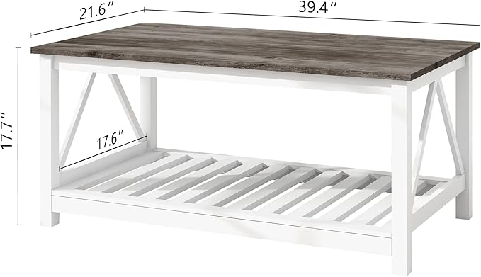Farmhouse Coffee Table, 2-Tier Rectangular Wooden Centre Cocktail Table - Image 2