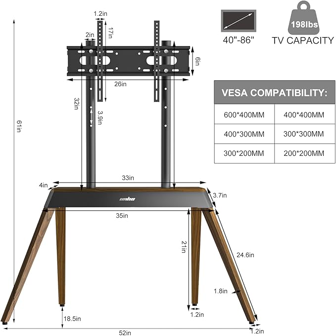 unho Art TV Floor Stand for 40 55 65 75 85 86 Inch TVs, Heavy Duty TV Stand - Image 8