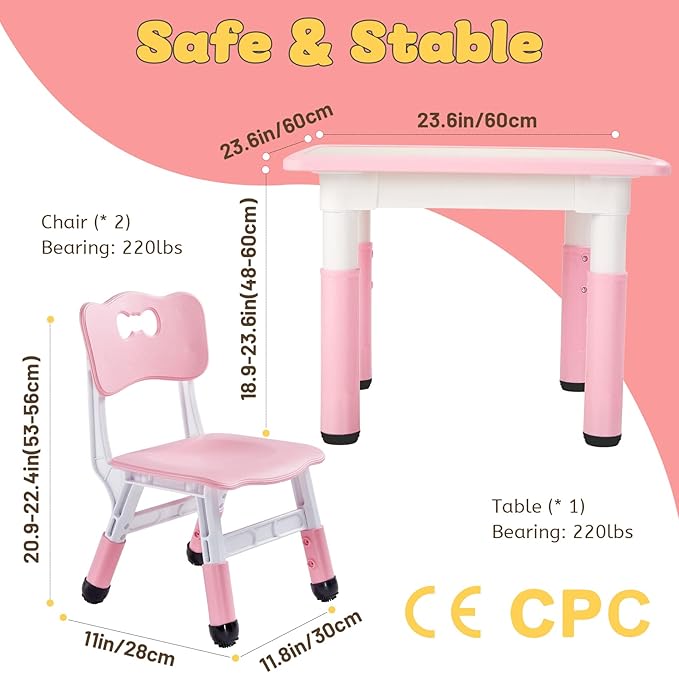 FUNLIO Kids Table and 2 Chairs Set, Height Adjustable Toddler Table and Chair - Image 6