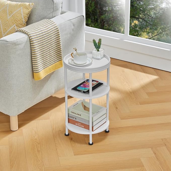 Small Round End Table with Charging Station, 3-Tier Accent Couch Beside Table - Image 4