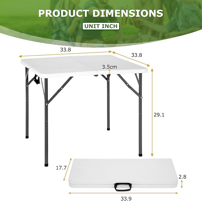 BestOffice Outdoor 34" Folding Card Table Plastic Table Portable Square Height - Image 3