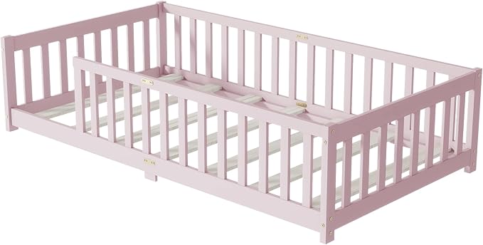 Bellemave Twin Floor Bed with Slats and Safety Guardrails, Kids Montessori - Image 7