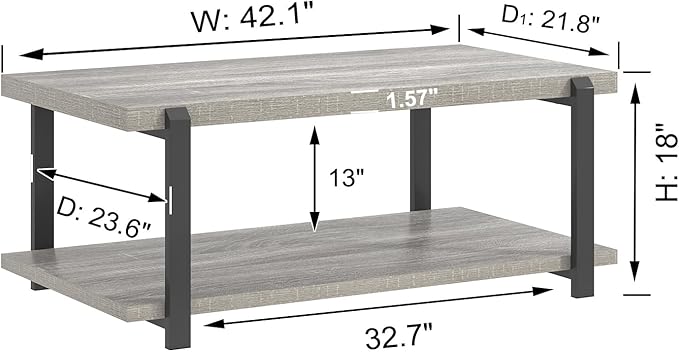 FOLUBAN Rustic Coffee Table, Modern Wood Center Table - Image 2
