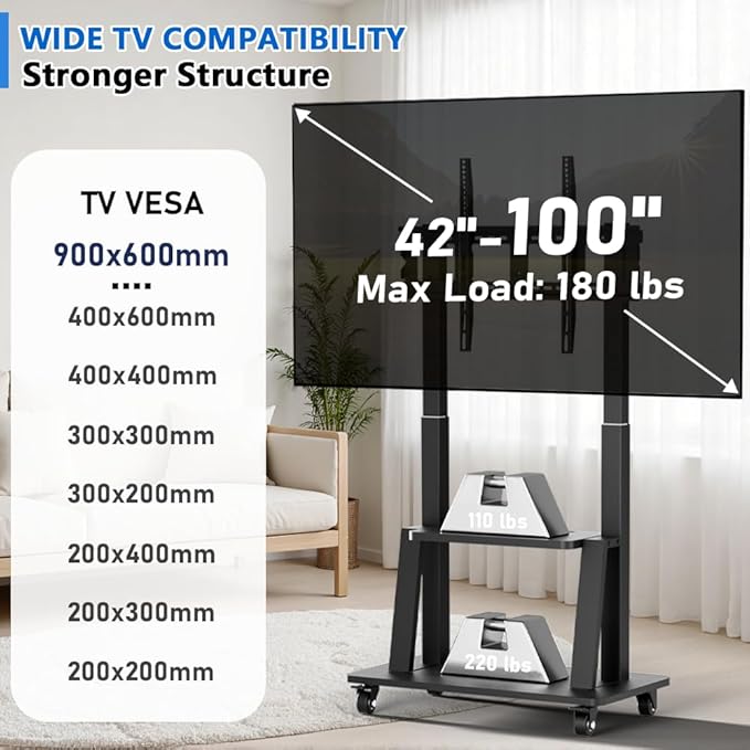 Mobile TV Cart Rolling TV Stand - Image 3