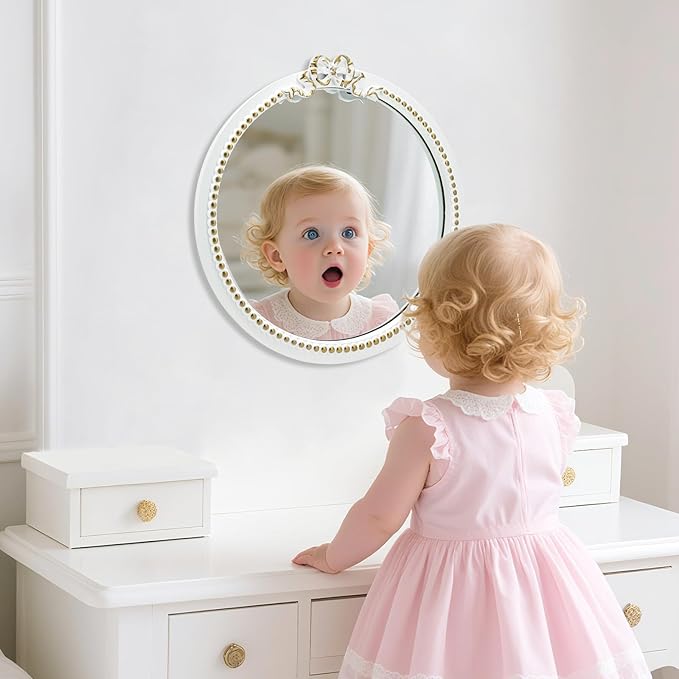 Vintage Round Wall Mirror 11.8inch Small Farmhouse Wooden Vanity Mirror - Image 4