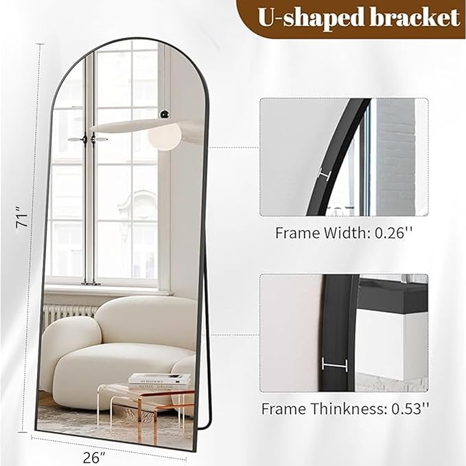 Koonmi Mirror Full Length 26x71 Inch, Arched Full Body Mirror, Free Standing - Image 7
