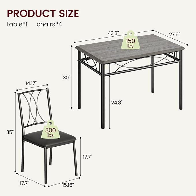 CABIHOME Dining Table Set, 5 Piece Rectangle Dining Kitche Table Set - Image 6