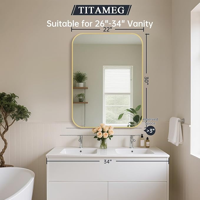 22x30 Inch Bathroom Mirror for Wall, Aluminum Alloy Framed Brushed Wall Mirror - Image 2