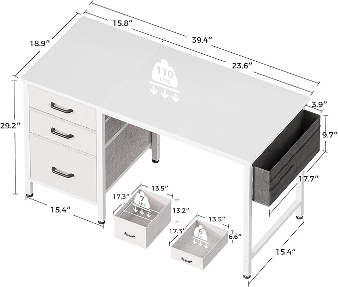 Casaottima 40 Inch Small Home Office Computer Desk - Image 3