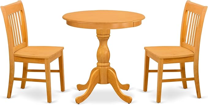 East West Furniture ESNF3-OAK-W 3 Piece Dining Set Contains a Round Dining Table by EastWestFurniture