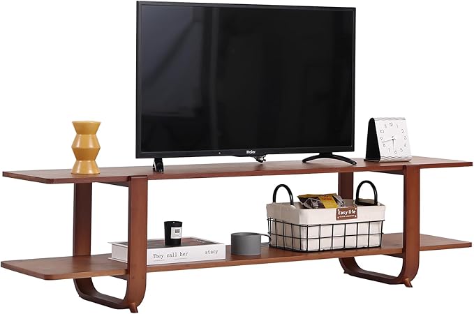 Welnow Bamboo TV Stand for Up to 65 Inch, Mid Century Modern Entertainment - Image 2