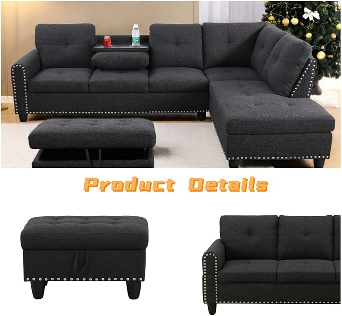 L Shaped Sectional Couch with Otttoman, Apartments - Image 4