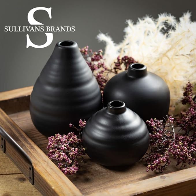 Sullivans Ceramic Vase Set- 3 Small Matte Black Vases, Modern Home Décor - Image 6