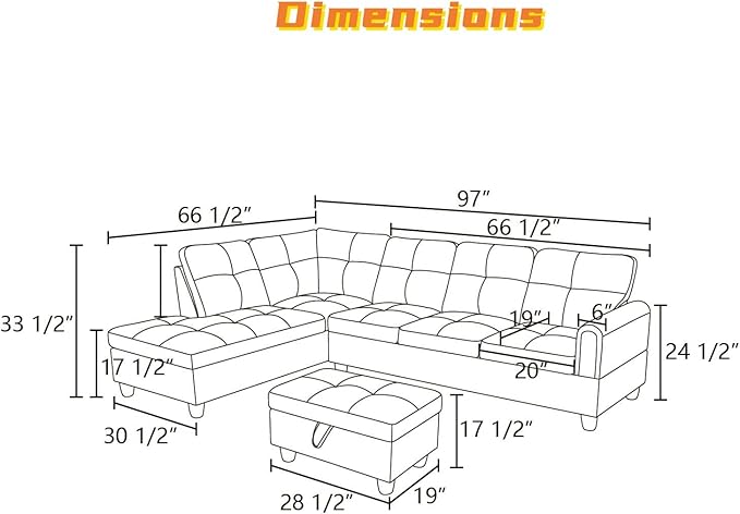 L Shaped Sectional Couch with Otttoman, Apartments - Image 2