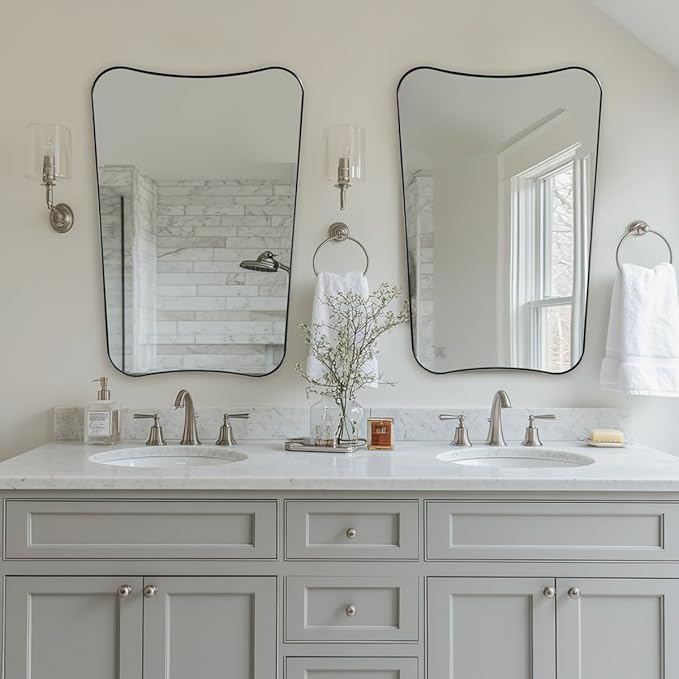ANDY STAR 26x38 Inch Bathroom Mirror, Brushed Nickel Asymmetrical Mirror - Image 3