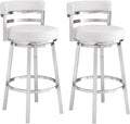 Armen Living Madrid 30" Seat Height Swivel White Faux Leather and Brushed by ArmenLiving