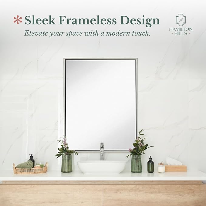 Hamilton Hills 30x40 inch Polished Silver Metal Framed Wall Mounted Mirror - Image 2