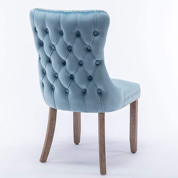 PacknWood Acosure Set of 2 Velvet Upholstered Wing-Back Dining Chair - Image 5