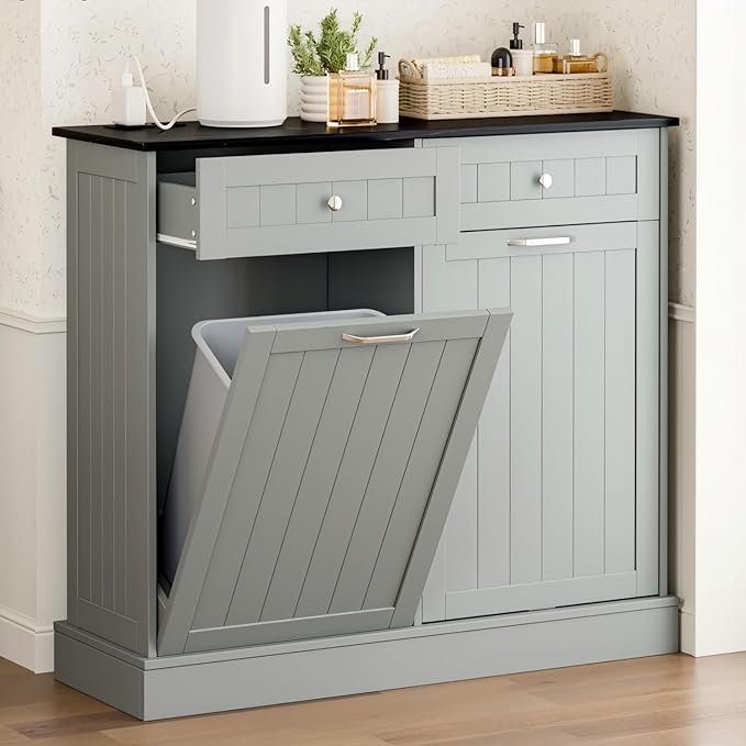 GAZHOME 20 Gallon Double Tilt Out Wooden Trash Cabinet by GAZHOME