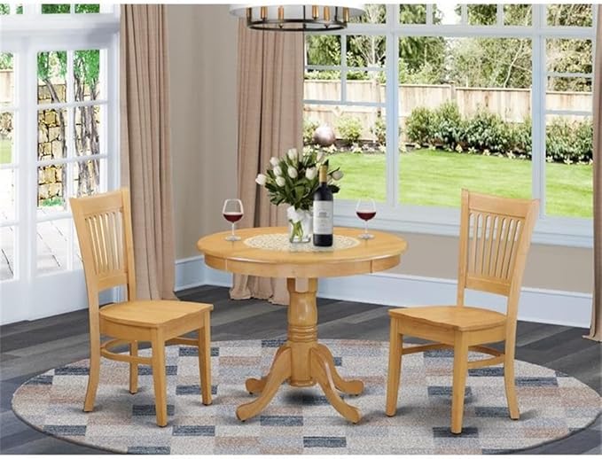 East West Furniture ANVA3-OAK-W 3 Piece Dining Table Set - Image 2
