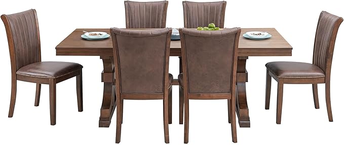 KEIKI Retro 7-Piece Wooden Dining Table Set - Image 6