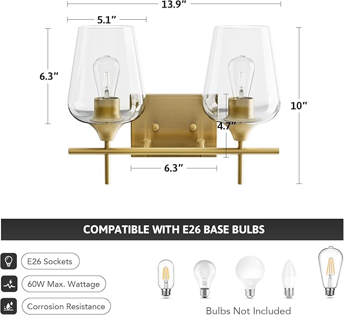 VONLUCE Bathroom Vanity Light, 2 Light Bathroom Light Fixture Over Mirror - Image 5