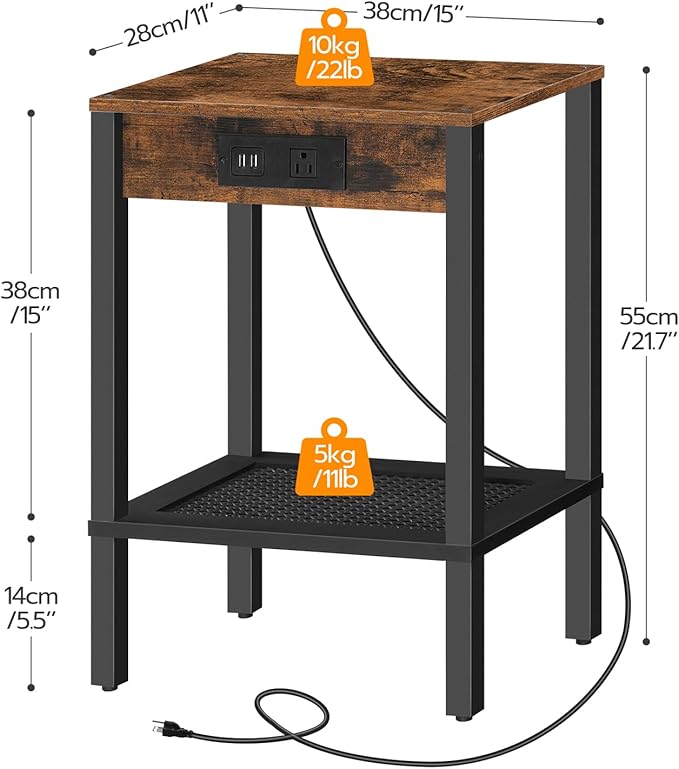 HOOBRO Side Table with Charging Station, End Table with USB Ports and Outlet - Image 3