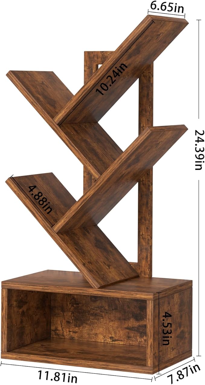 Small Tree Book Shelf, 5 Tier Black Tree Bookshelf, Modern Desk Display Storage - Image 3