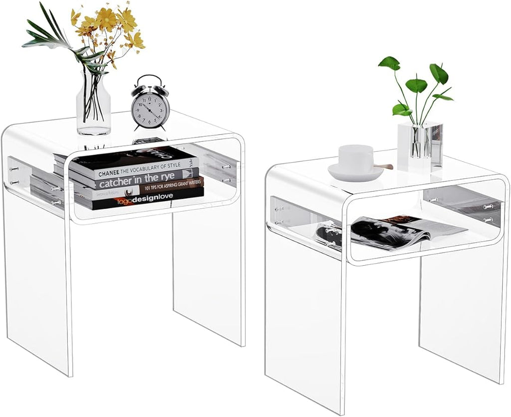 Clear Acrylic End Table 2-Tier Bedside nightstand by AcrylicFurnitureHomeDecor