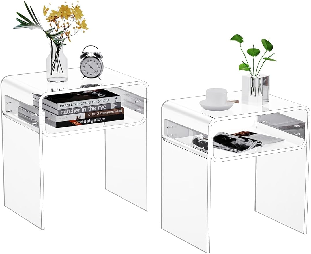 Clear Acrylic End Table 2-Tier Bedside nightstand by AcrylicFurnitureHomeDecor